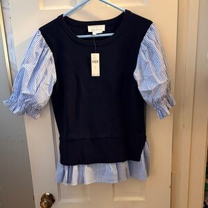 Anthropologie Navy and Blue Striped Blouse